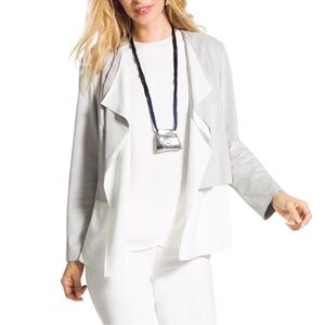 Chico’s Faux Suede Gray And White Draped Cardigan